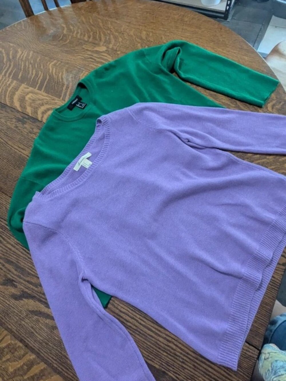 Set of Two Early 2000s Forever 21 Cropped Sweaters Green and Purple Small